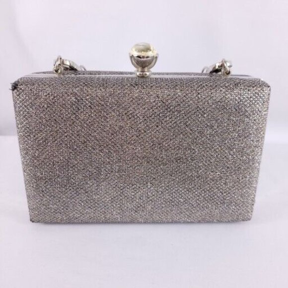 Vintage Metallic Handbag Clutch Metal Detachable Chain Babys Breath Resin Clasp - Picture 8 of 11